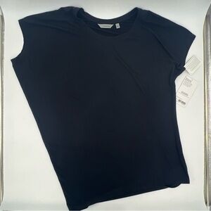 ATHLETA WOMEN'S BLACK SHORT SLEEVE THREADLIGHT RELAXED ASYMMETRICAL TEE Sz L